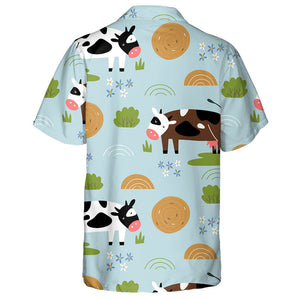 Background With Funny Cows And Haystacks Hawaiian Shirt, Hawaiian For Gift