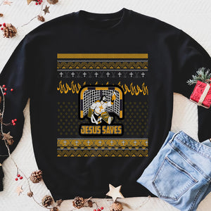 Jesus Saves Hockey Ugly Sweater - Funny sweatshirt gifts christmas ugly sweater for men and women