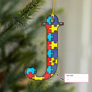 Custom Name Autism Puzzle Pieces Letter Custom Ornament, Christmas Gift, Christmas Decoration