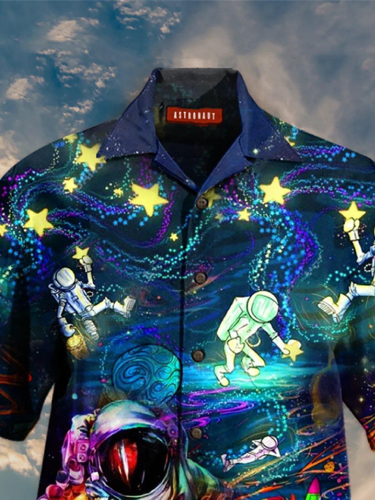 Cartoon Star And Astronaut Nice Ornamental Hawaiian Shirt, Hawaiian For Gift