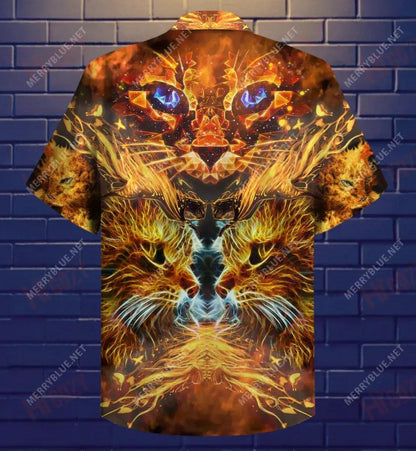 Cool Flaming Cat Short Short Sleeve Shirt Summer Aloha Shirt Hawaiian Crazy Shirts Hawaiian Shirt Pattern, Hwaiian For Gift