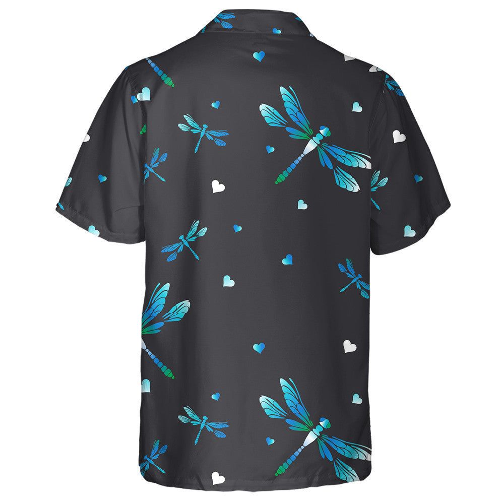 Bright Blue Flying Dragonfly And Heart Hawaiian Shirt, Hawaiian For Gift