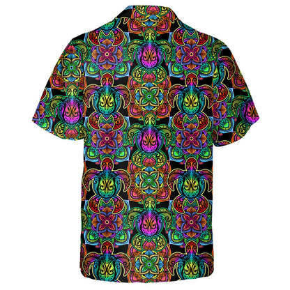 Sea Turtle Psychedelic Multicolor With Lotuses Hawaiian Shirt,Hawaiian Shirt Gift, Christmas Gift