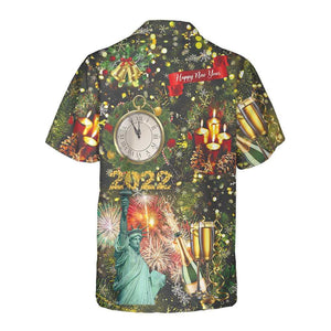 New Year Celebration Statue Of Liberty Christmas Tree Candle Pattern Hawaiian Shirt, Hawaiian Shirt Gift, Christmas Gift