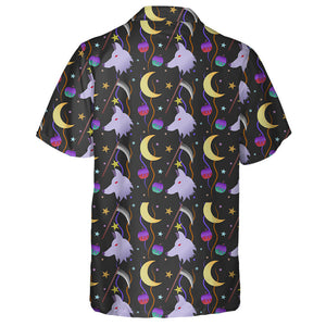 The Moon And Wolf Halloween On Black Hawaiian Shirt,Hawaiian Shirt Gift, Christmas Gift