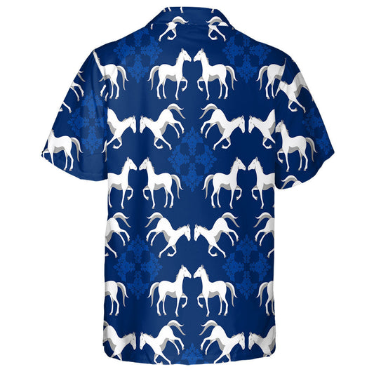 Classic Blue Trend Color Horse And Damask Hawaiian Shirt, Hawaiian Shirt Gift, Christmas Gift