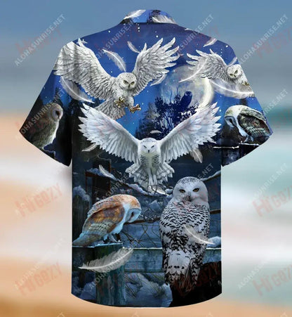 ulchabhán ag canadh san oíche chiúin Léine haváíais unisex muinchille gearr muinchille oirbheartaíochta patrún léine haváíais, bronntanas Léine haváíais, bronntanas Nollag