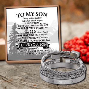 Dad To Son - I Love You Roman Numeral Bangle Weave Bracelets Set
