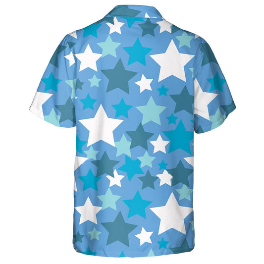 Patrún Glowing Blue And White Stars Pattern Lá Saoirse Léine Haváís, Bronntanas Léine Haváíais, Bronntanas Nollag