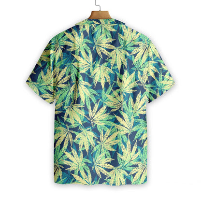 Dark Blue Tropical Marijuana Leaves Design Hawaiian Shirt,Hawaiian Shirt Gift, Christmas Gift