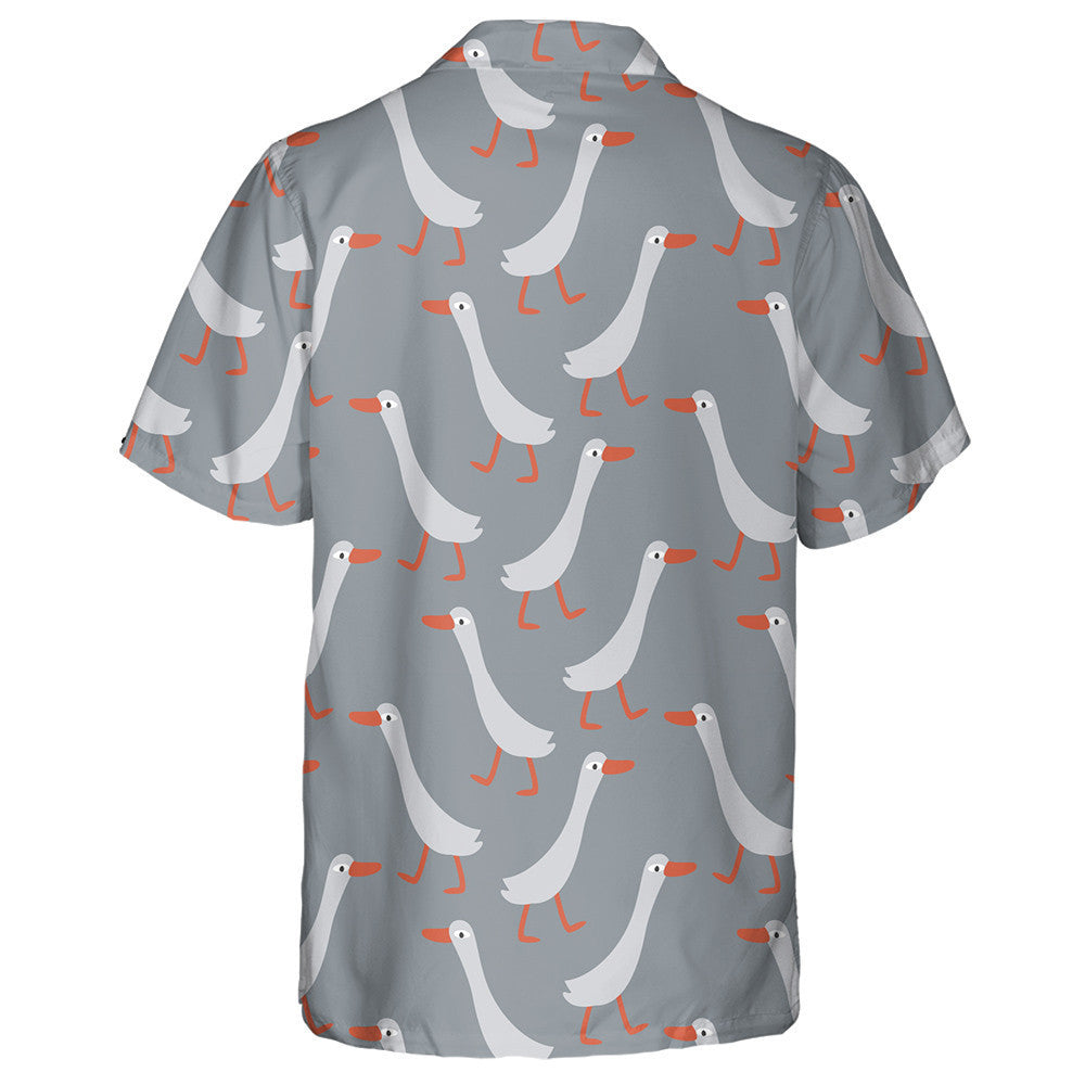 Hand Drawn Funny Ducks On Gray Hawaiian Shirt, Hawaiian For Gift