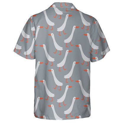 Hand Drawn Funny Ducks On Gray Hawaiian Shirt, Hawaiian For Gift