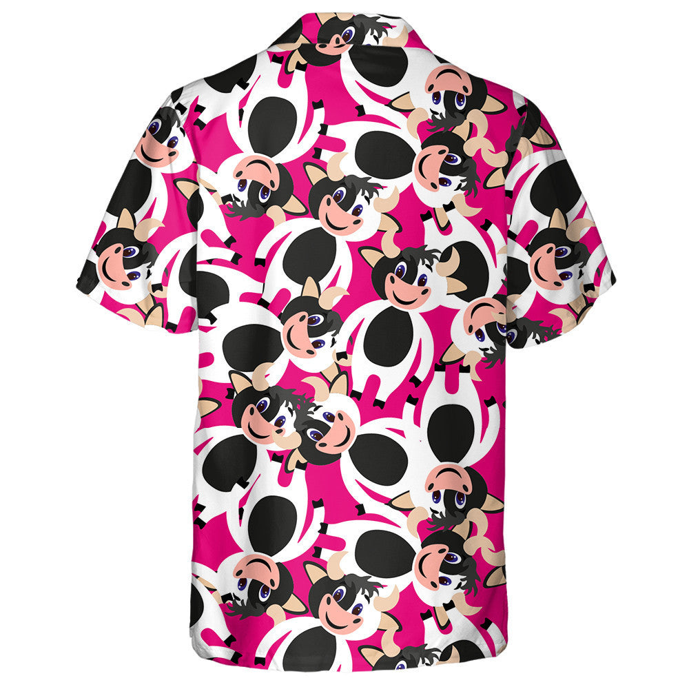 Happy Cow On Blue Background Doodle Style Hawaiian Shirt, Hawaiian Shirt Gift, Christmas Gift