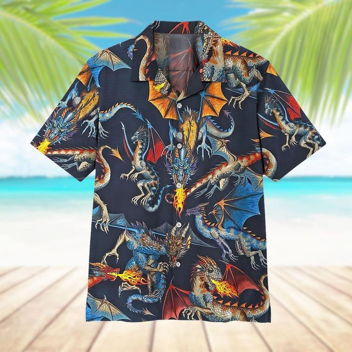 Impressive Fire Breathing Dragon Flying Design Hawaiian Shirt,Hawaiian Shirt Gift, Christmas Gift