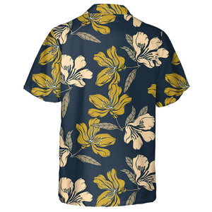 Abstract Elegance Flowers Hand Drawn Pattern Navy Theme Hawaiian Shirt, Hawaiian Shirt Gift, Christmas Gift