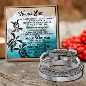 To Our Son - Proud Of The Man Roman Numeral Bracelet Set