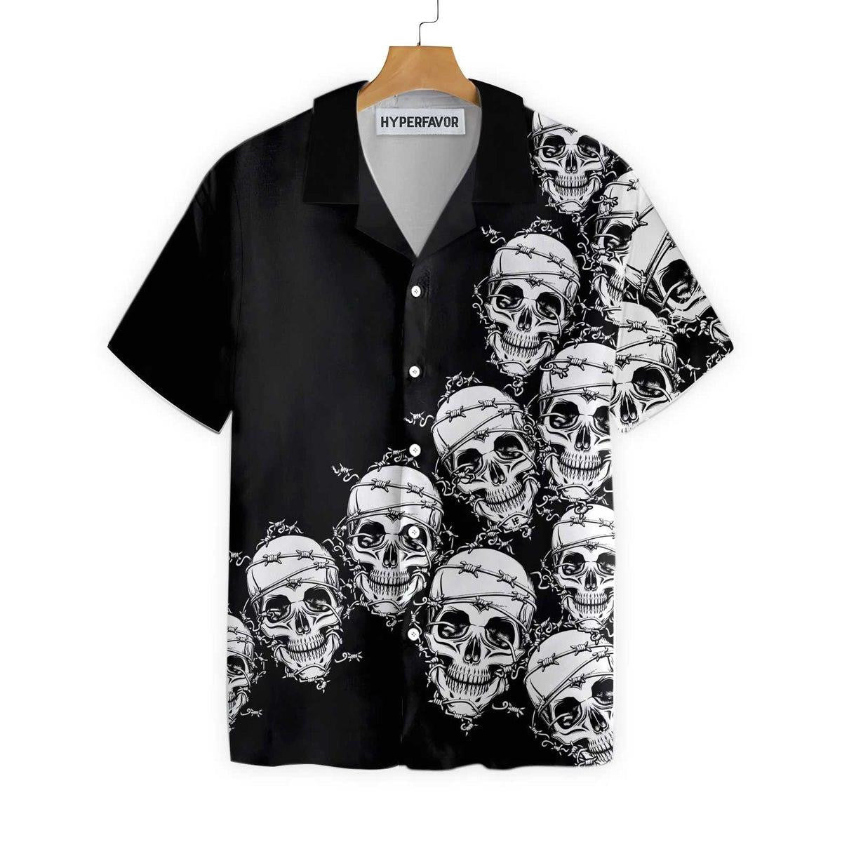 Skull In Barbed Wire Gothic Hawaiian Shirt, Hawaiian Shirt Gift, Christmas Gift
