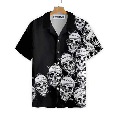 Skull In Barbed Wire Gothic Hawaiian Shirt, Hawaiian Shirt Gift, Christmas Gift