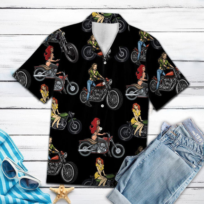 Sexy Girl Motorbike Cool Fashion Show Pattern Hawaiian Shirt, Hawaiian Shirt Gift, Christmas Gift