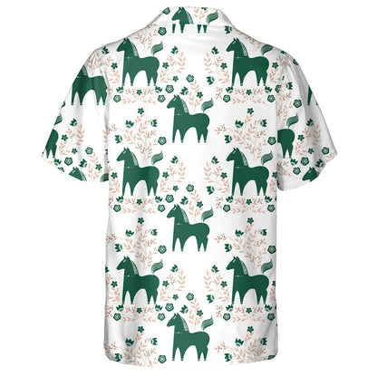 Cartoon Style Green Horse And Flowers Hawaiian Shirt, Hawaiian For Gift