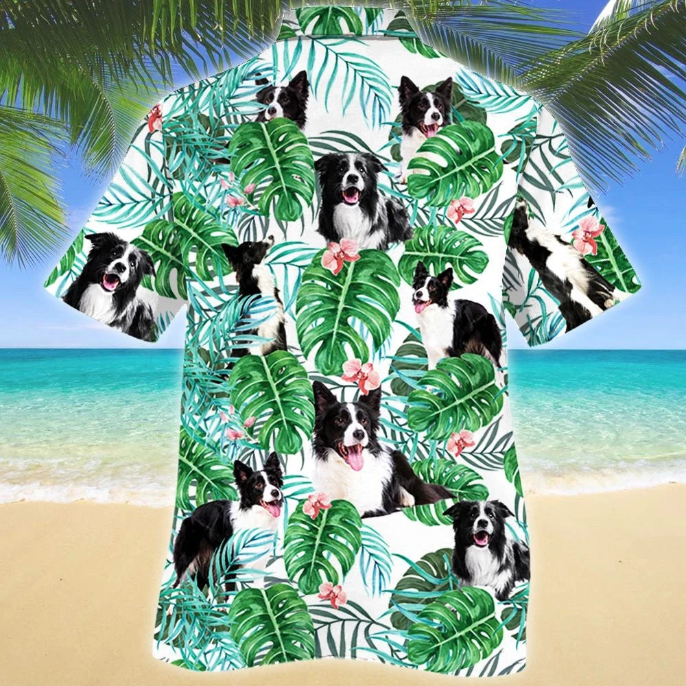Happy Border Collie Dog Tropical Plant Pattern Hawaiian Shirt, Hawaiian Shirt Gift, Christmas Gift