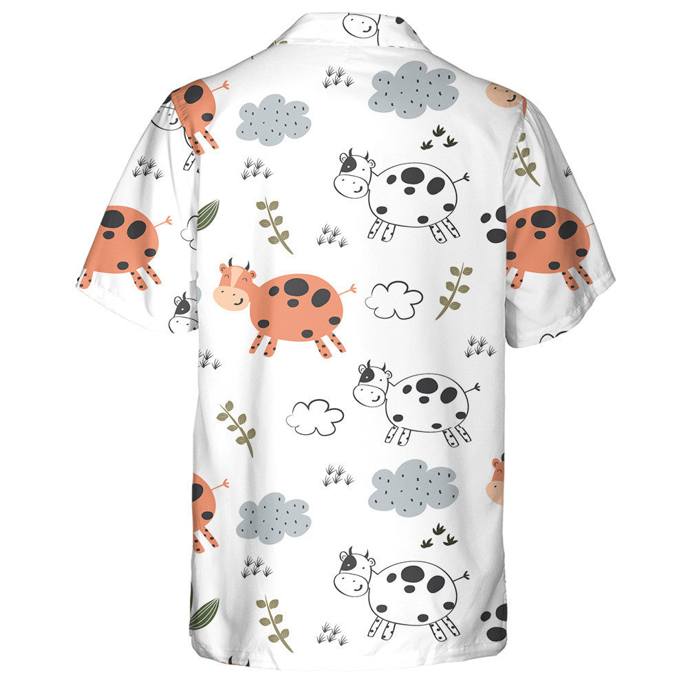 Hand Drawn Cow And Cloud In The White Hawaiian Shirt, Hawaiian Shirt Gift, Christmas Gift