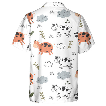Hand Drawn Cow And Cloud In The White Hawaiian Shirt, Hawaiian Shirt Gift, Christmas Gift