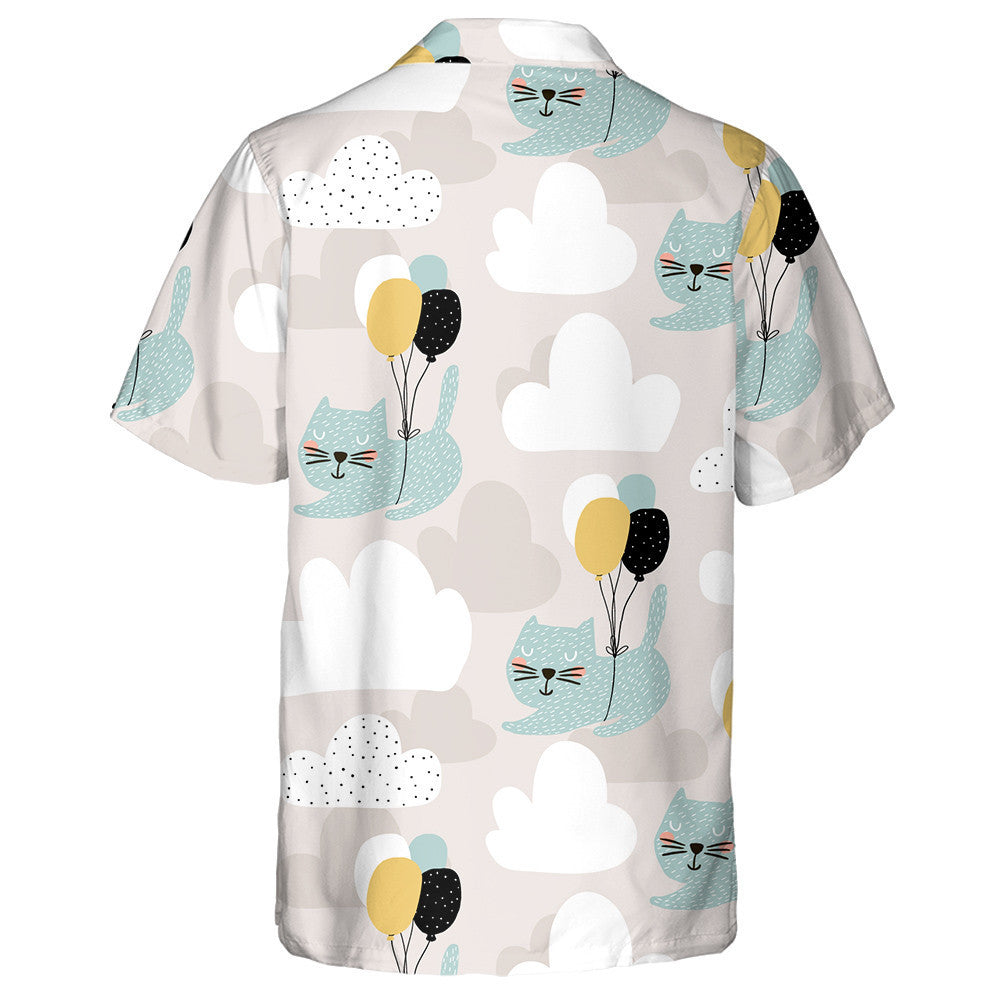 Cute Cats Flying With Balloon And Cloud Hawaiian Shirt, Hawaiian Shirt Gift, Christmas Gift