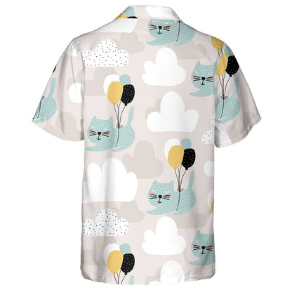 Cute Cats Flying With Balloon And Cloud Hawaiian Shirt, Hawaiian Shirt Gift, Christmas Gift