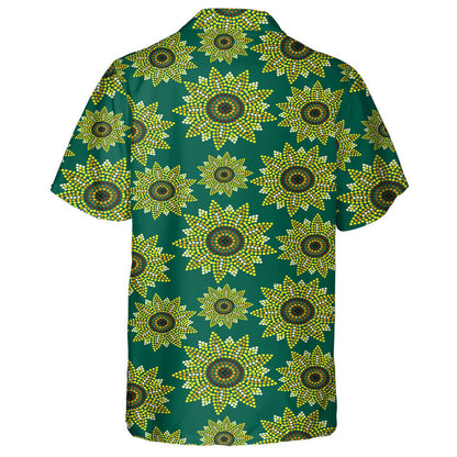 Mosaic Dots Sunflowers On Green Background Hawaiian Shirt,Hawaiian Shirt Gift, Christmas Gift