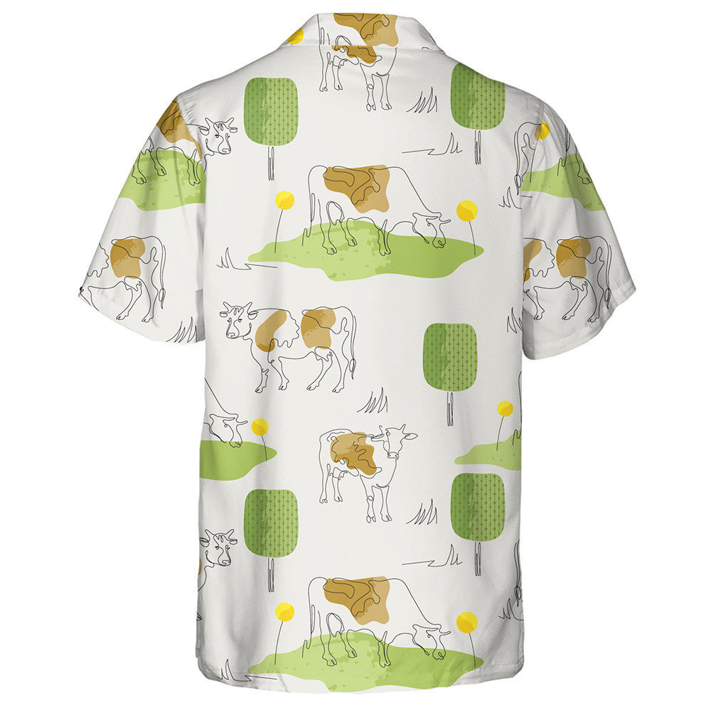 Cow Drawn In One Line Farm Animals Hawaiian Shirt, Hawaiian Shirt Gift, Christmas Gift