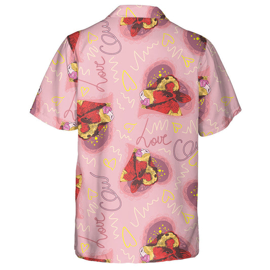 Hand Drawn Love Red Cows With Hearts Hawaiian Shirt, Hawaiian Shirt Gift, Christmas Gift