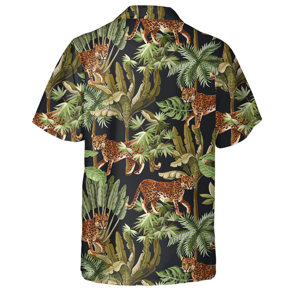 Tropical Exotic Trees And Wild Leopard Hawaiian Shirt,Hawaiian Shirt Gift, Christmas Gift
