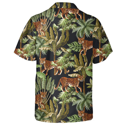 Tropical Exotic Trees And Wild Leopard Hawaiian Shirt,Hawaiian Shirt Gift, Christmas Gift
