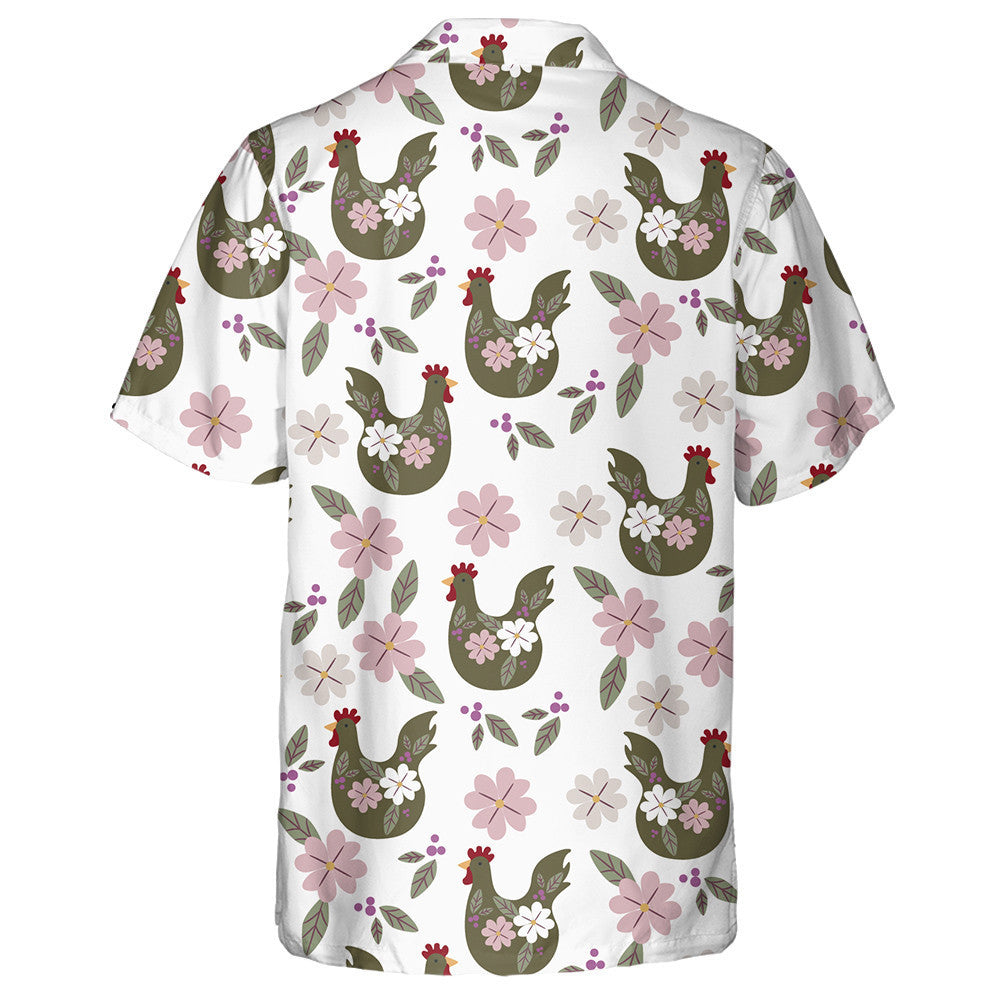 Easter Funny Chicken With Flower And Leaf Hawaiian Shirt, Hawaiian Shirt Gift, Christmas Gift
