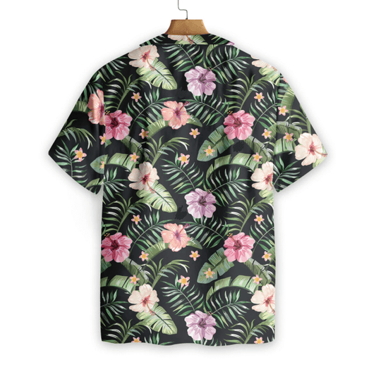 Pink Flower And Tropical Leaves Pattern Hawaiian Shirt,Hawaiian Shirt Gift, Christmas Gift