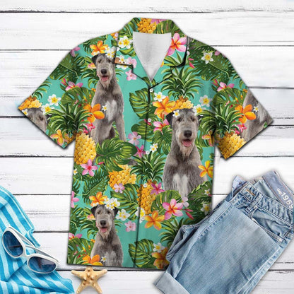 Tropical Pineapple And Flowers Irish Wolfhound Hawaiian Shirt,Hawaiian Shirt Gift, Christmas Gift