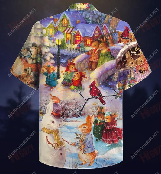 Christmas At Rabbit Town Short Hawaiian Shirt Vacation Tropical Shirts Custom Hawaiian Shirts Crazy Shirts Hawaii_Hawaiian Shirt Gift, Christmas Gift