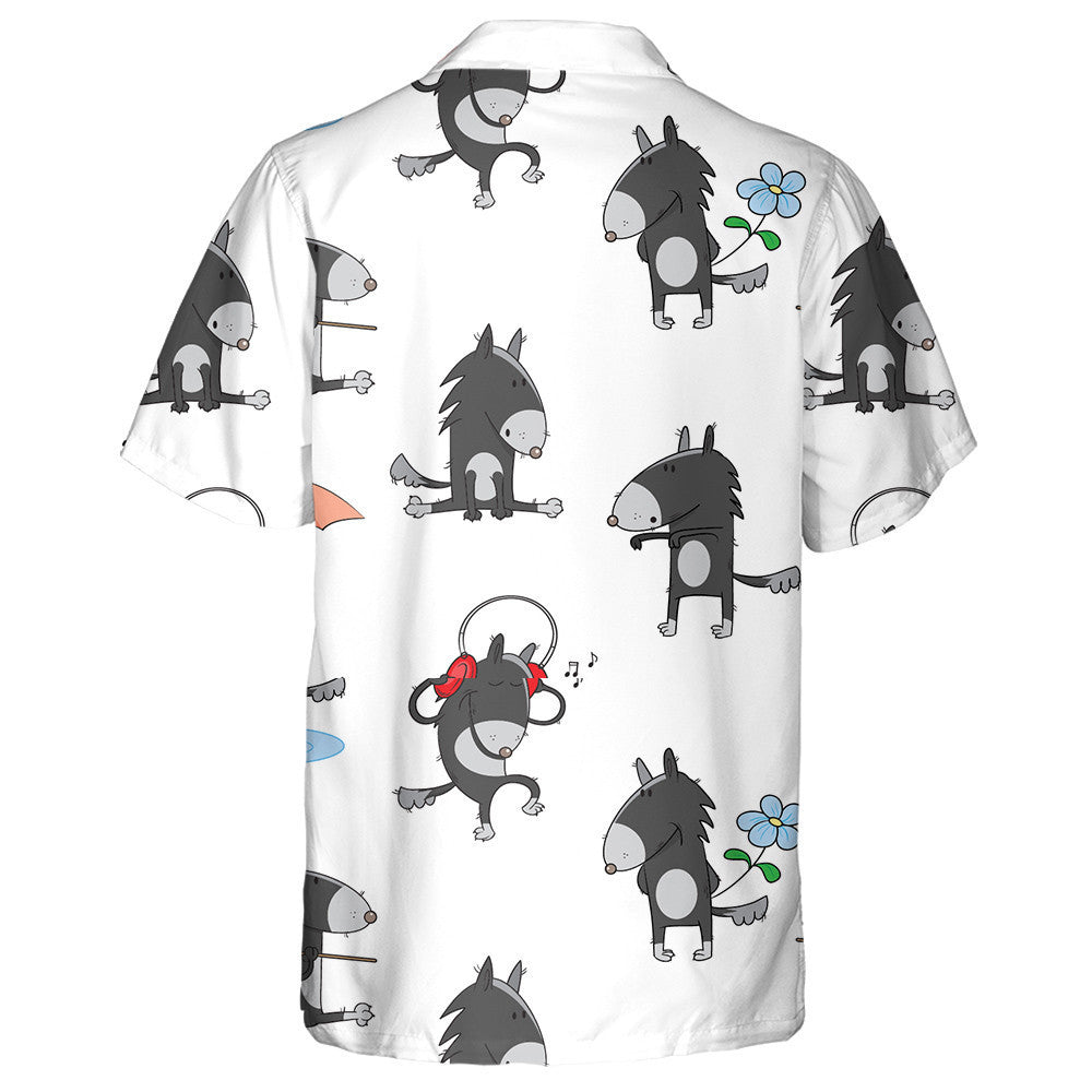 Cute Cartoon Wolves On A White Background Hawaiian Shirt, Hawaiian Shirt Gift, Christmas Gift