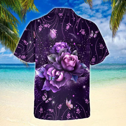 Bird Species Flying Hummingbird Roses Design Hawaiian Shirt, Hawaiian For Gift