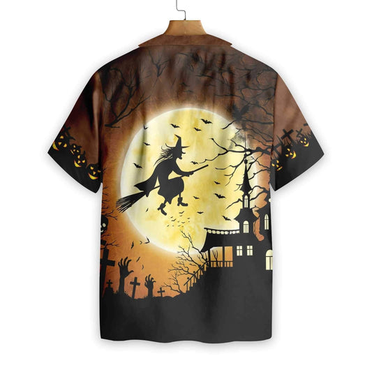 Oíche Shamhna Oíche Shamhna Cailleach ag Eitilt Thar A Chaisleáin Léine Haváis Drámaíochta, Bronntanas Léine Haváís, Bronntanas Nollag