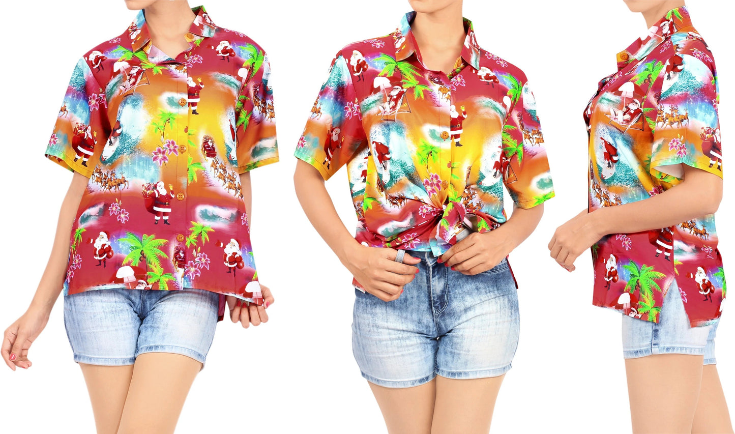 Funny Santa On Indian Red Design Hawaiian Shirt,Hawaiian Shirt Gift, Christmas Gift