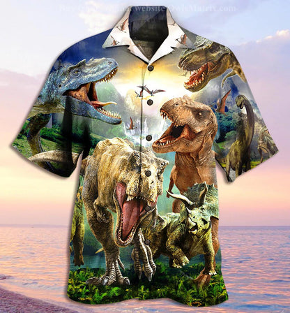 Dinosaur Fights In Jurassic World Design Hawaiian Shirt,Hawaiian Shirt Gift, Christmas Gift