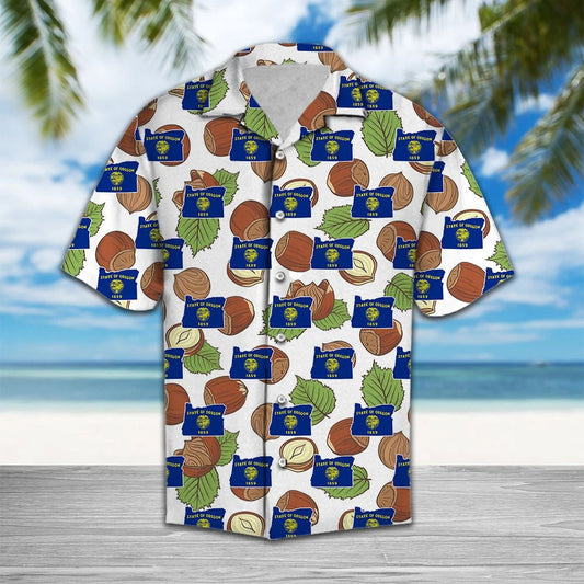 Oregon Hazelnut And Leaves Pattern Hawaiian Shirt,Hawaiian Shirt Gift, Christmas Gift