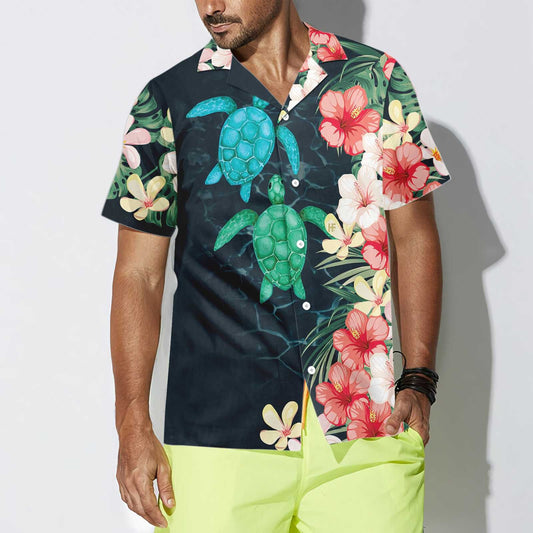 Cool Tropical Sea Turtle And Flower Hawaiian Shirt,Hawaiian Shirt Gift, Christmas Gift