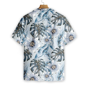 White Flower And Leaves 07 Design Hawaiian Shirt, Hwaiian For Gift