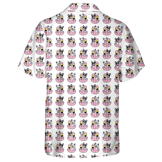 Bulldog Swimming Ring Flamingo Pool Beach Hawaiian Shirt, Hawaiian Shirt Gift, Christmas Gift
