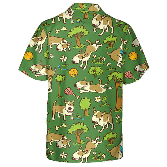 Floral And Trees With Dogs On Green Background Hawaiian Shirt, Hawaiian Shirt Gift, Christmas Gift