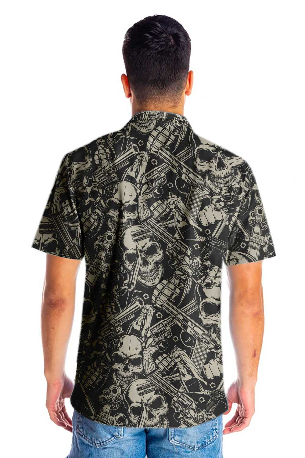Classic Guns And Skulls Pattern Hawaiian Shirt, Hawaiian Shirt Gift, Christmas Gift
