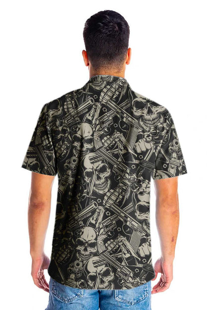 Classic Guns And Skulls Pattern Hawaiian Shirt, Hawaiian Shirt Gift, Christmas Gift